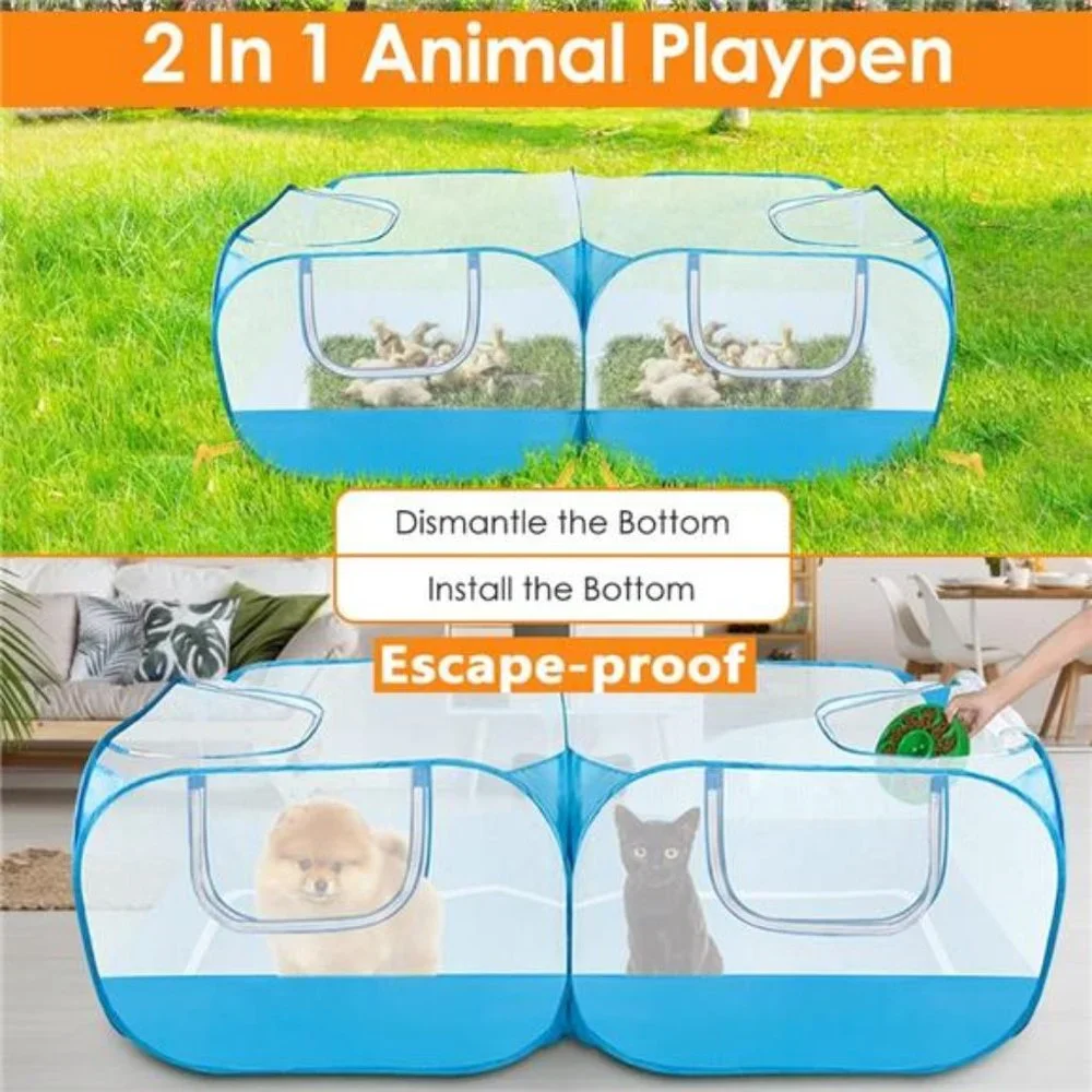 Small Animals Playpen, Breathable Foldable Portable Large Chicken Run Coop, Blue